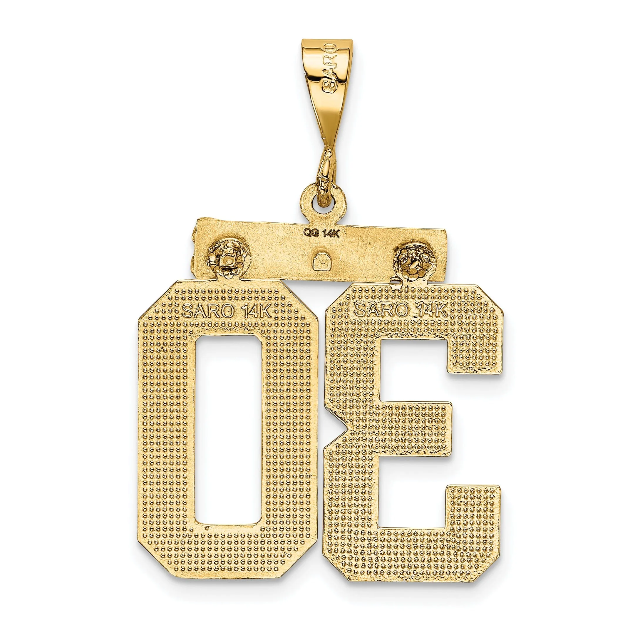 14k Yellow Gold Diamond Cut Texture Finish Large Size Number 30 Charm Pendant