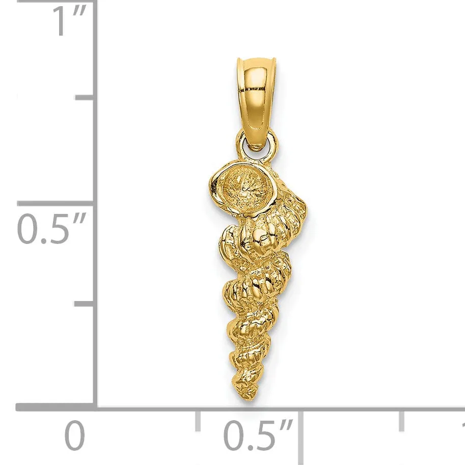 14K Yellow Gold Polished Texture Finish 3-Dimensional Mini Common Wentletrap Shell Design Charm Pendant