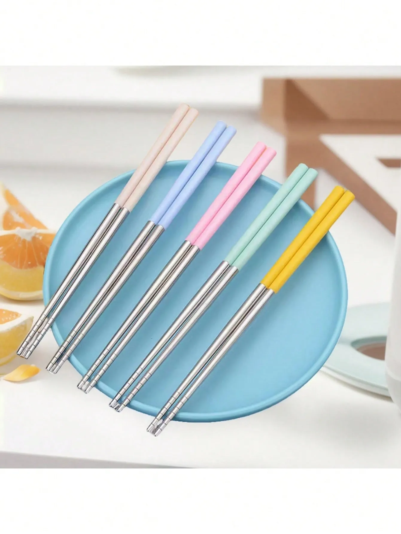 1pc/A Pair Of Wheat Straw 304 Stainless Steel Chopsticks Color Chopsticks National Tide Wind Cross-Border E-Commerce Chopsticks Color