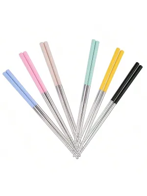 1pc/A Pair Of Wheat Straw 304 Stainless Steel Chopsticks Color Chopsticks National Tide Wind Cross-Border E-Commerce Chopsticks Color