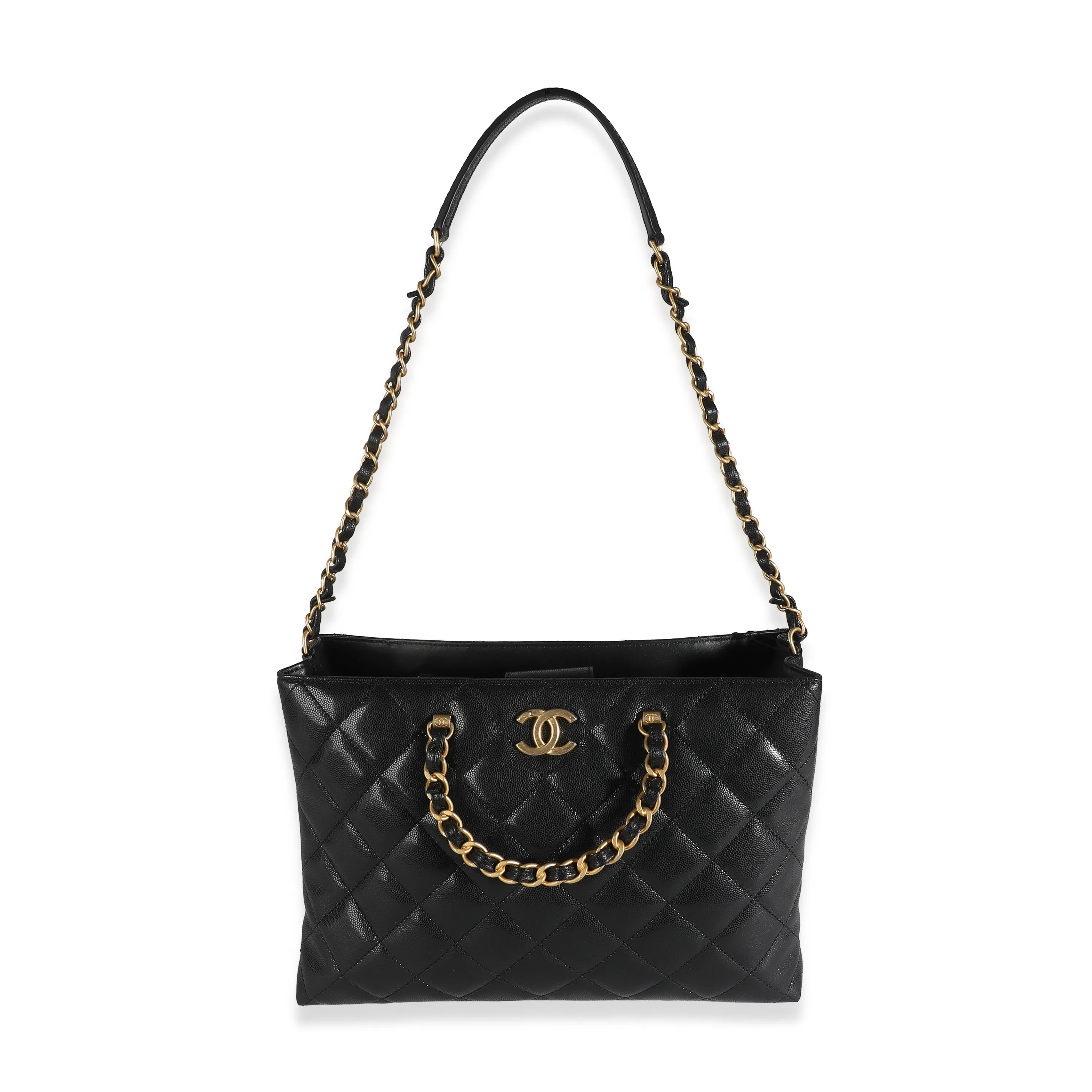 24S Black Quilted  Small Metal Handle Shopping Bag