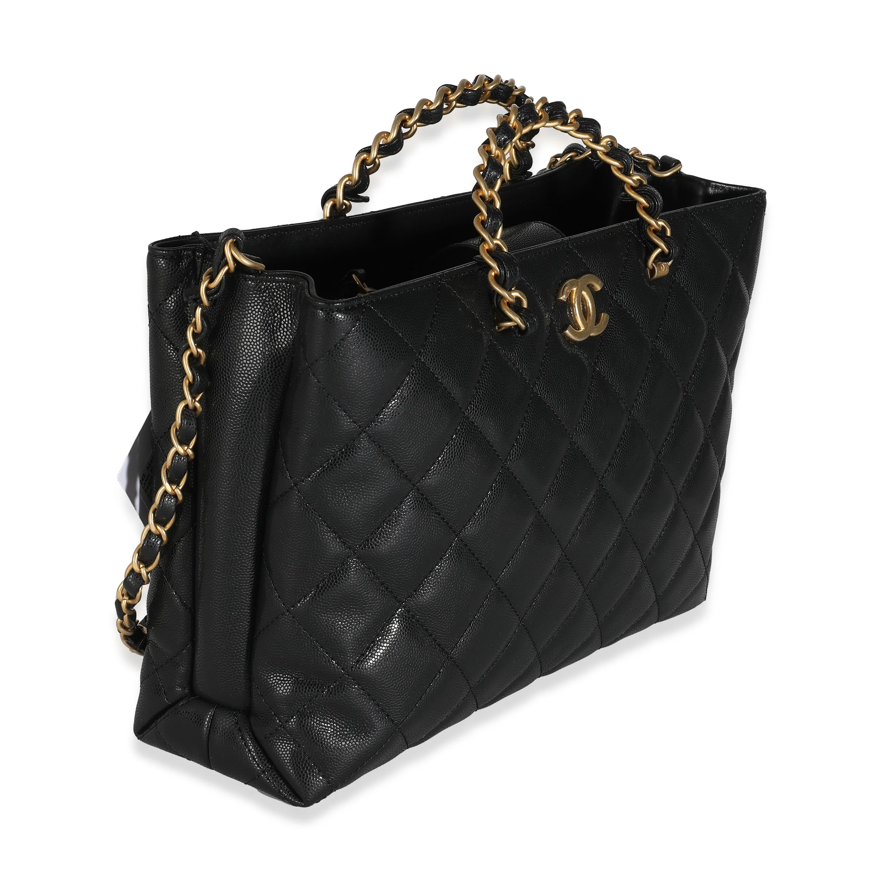 24S Black Quilted  Small Metal Handle Shopping Bag