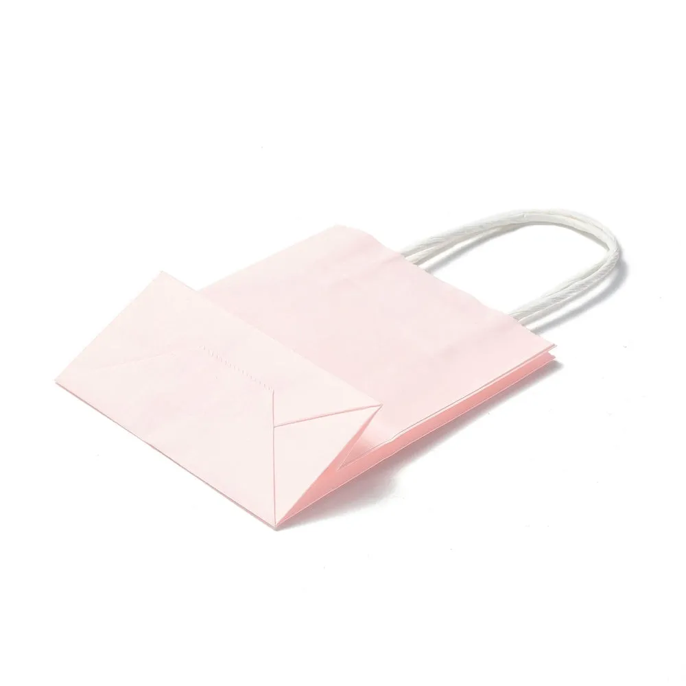 30 pc Rectangle Paper Bags, with Handles, for Gift Bags and Shopping Bags, Misty Rose, 15x12x5.9cm, Fold: 15x12x0.2cm