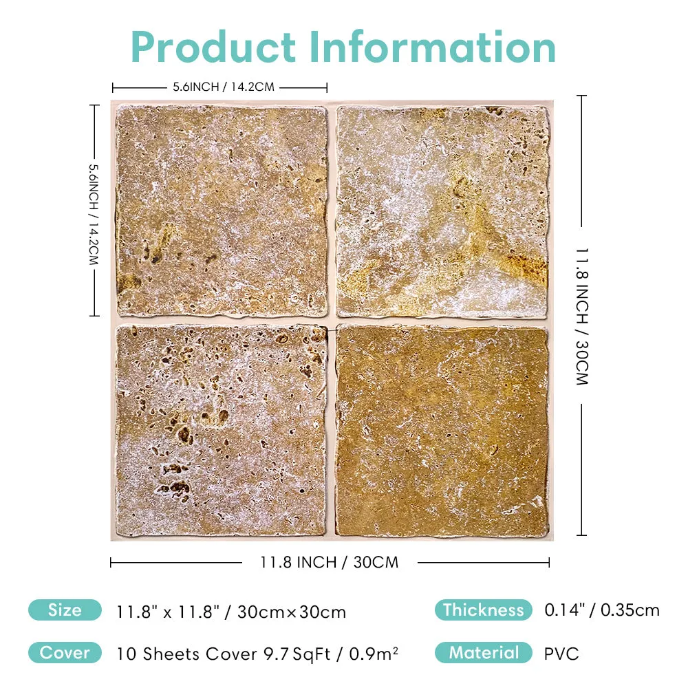3D Tan Rock Stone Peel and Stick Wall Tile