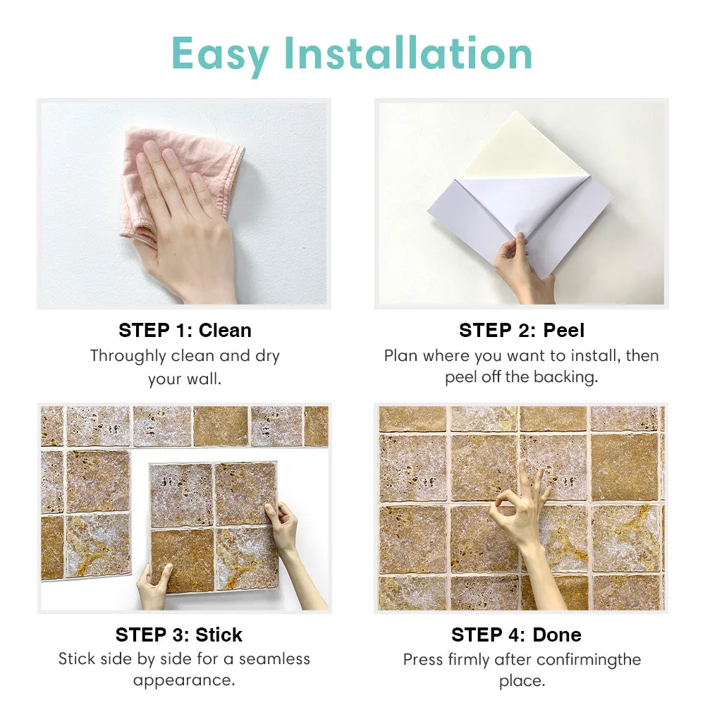3D Tan Rock Stone Peel and Stick Wall Tile