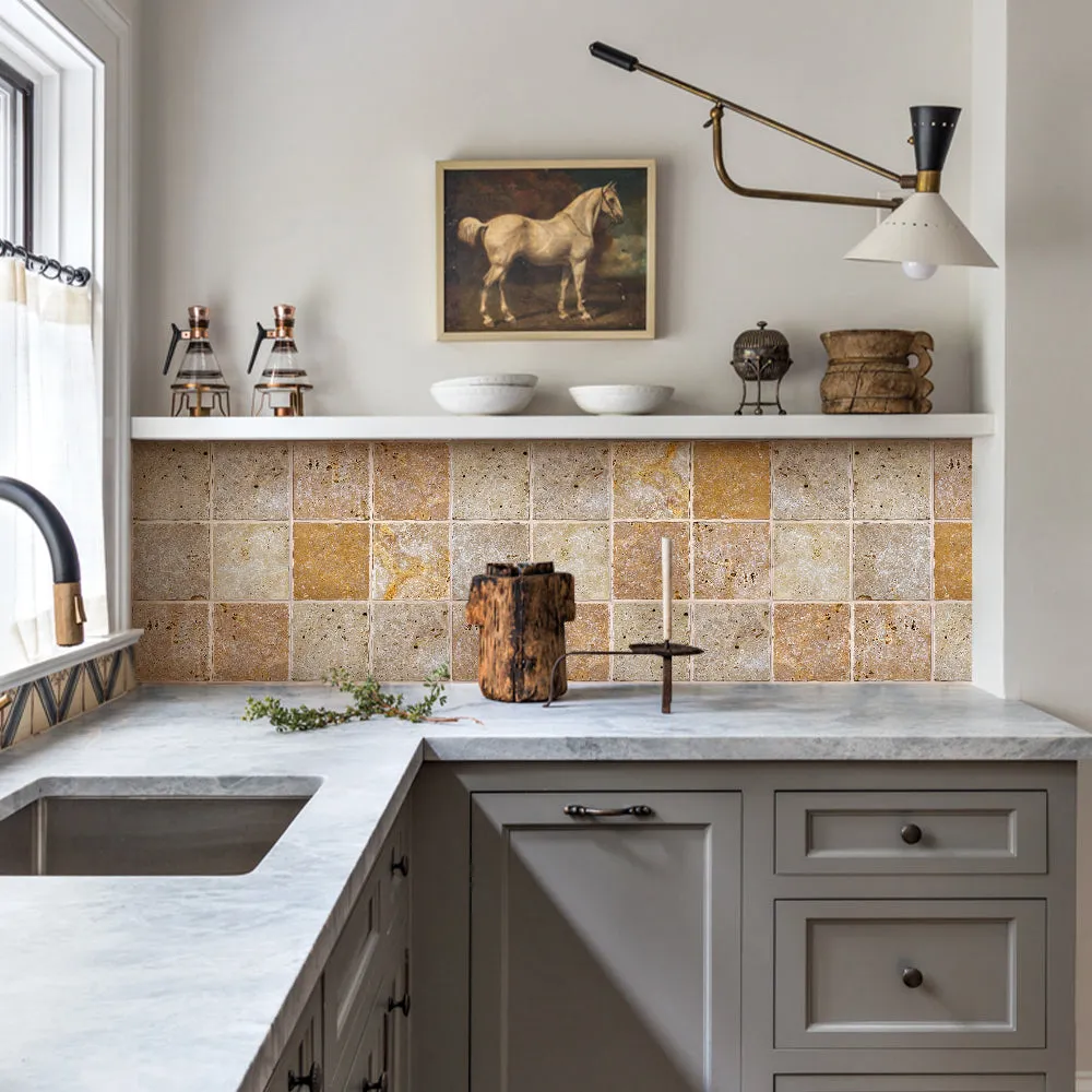 3D Tan Rock Stone Peel and Stick Wall Tile