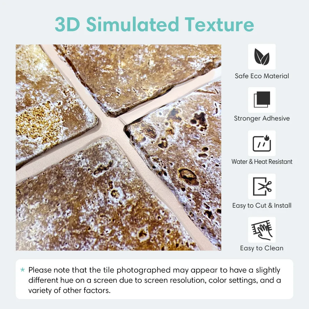3D Tan Rock Stone Peel and Stick Wall Tile
