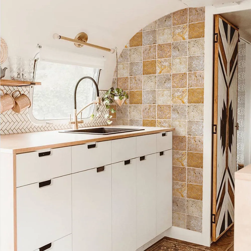 3D Tan Rock Stone Peel and Stick Wall Tile