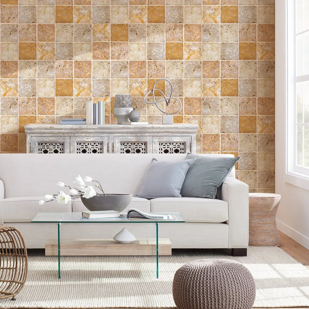 3D Tan Rock Stone Peel and Stick Wall Tile