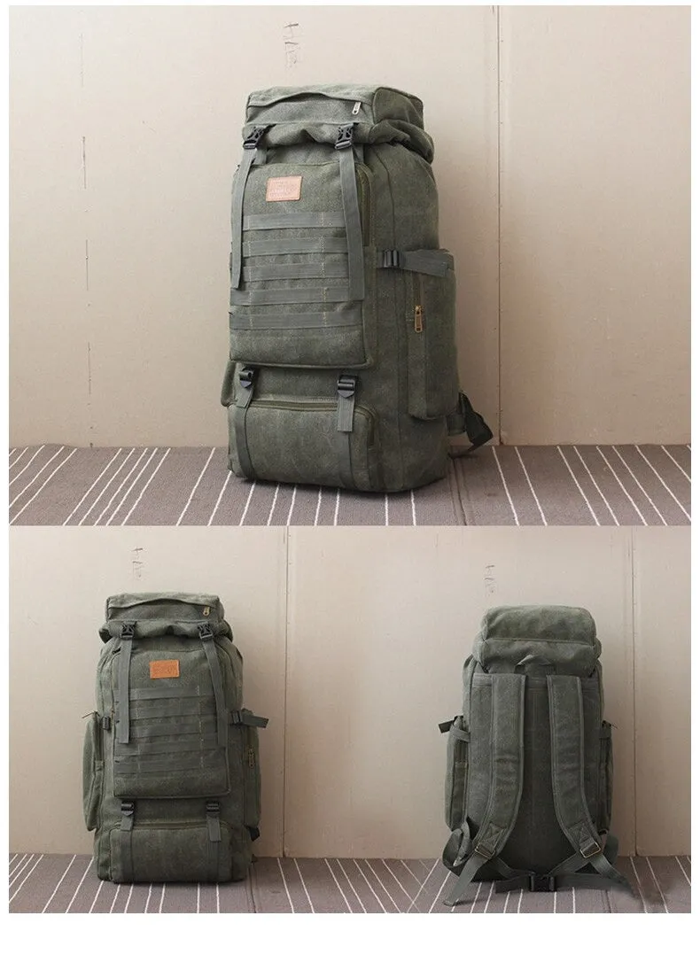 60L Large Military Bag Canvas Backpack Tactical Bags Camping Hiking Army Travel Molle Men Outdoor