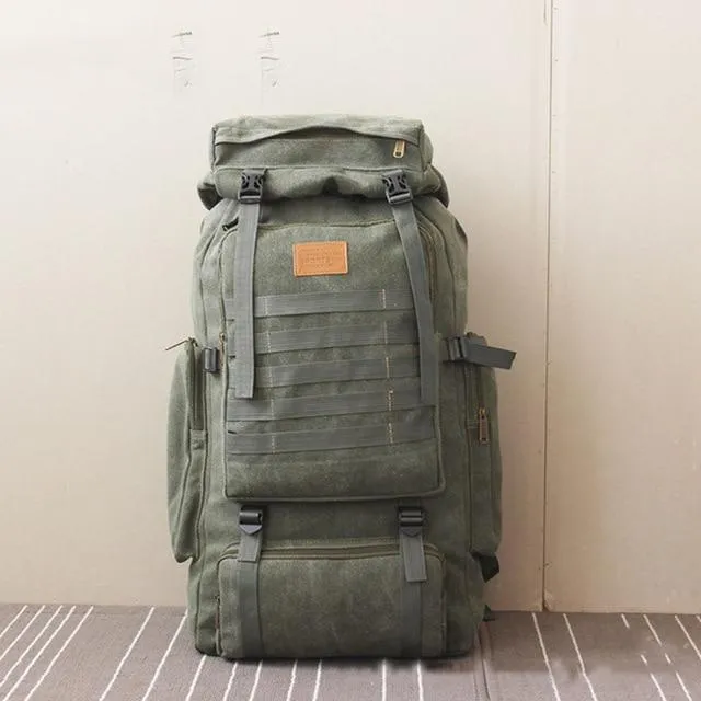 60L Large Military Bag Canvas Backpack Tactical Bags Camping Hiking Army Travel Molle Men Outdoor