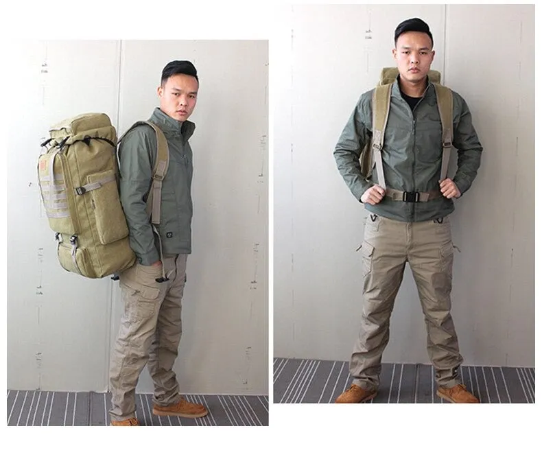 60L Large Military Bag Canvas Backpack Tactical Bags Camping Hiking Army Travel Molle Men Outdoor