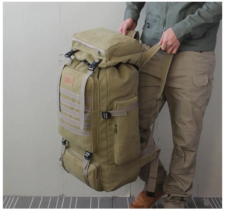 60L Large Military Bag Canvas Backpack Tactical Bags Camping Hiking Army Travel Molle Men Outdoor