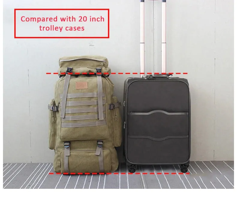 60L Large Military Bag Canvas Backpack Tactical Bags Camping Hiking Army Travel Molle Men Outdoor