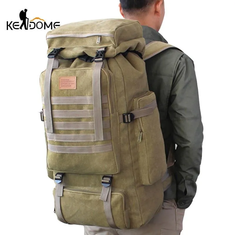 60L Large Military Bag Canvas Backpack Tactical Bags Camping Hiking Army Travel Molle Men Outdoor