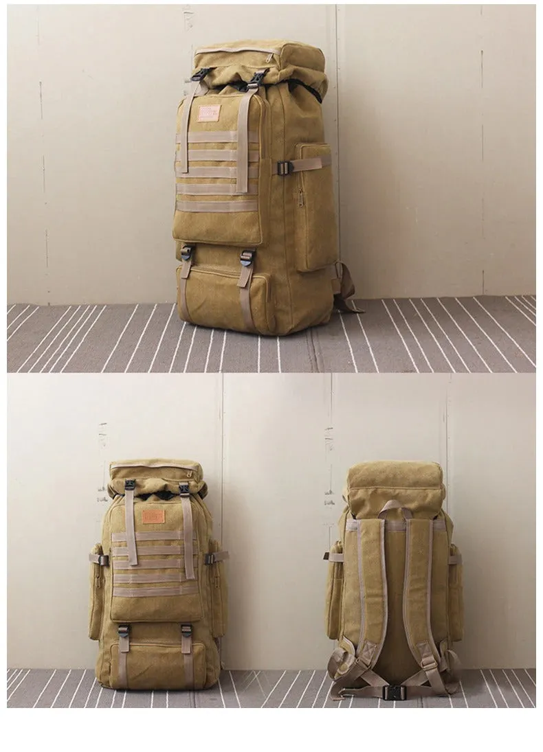 60L Large Military Bag Canvas Backpack Tactical Bags Camping Hiking Army Travel Molle Men Outdoor