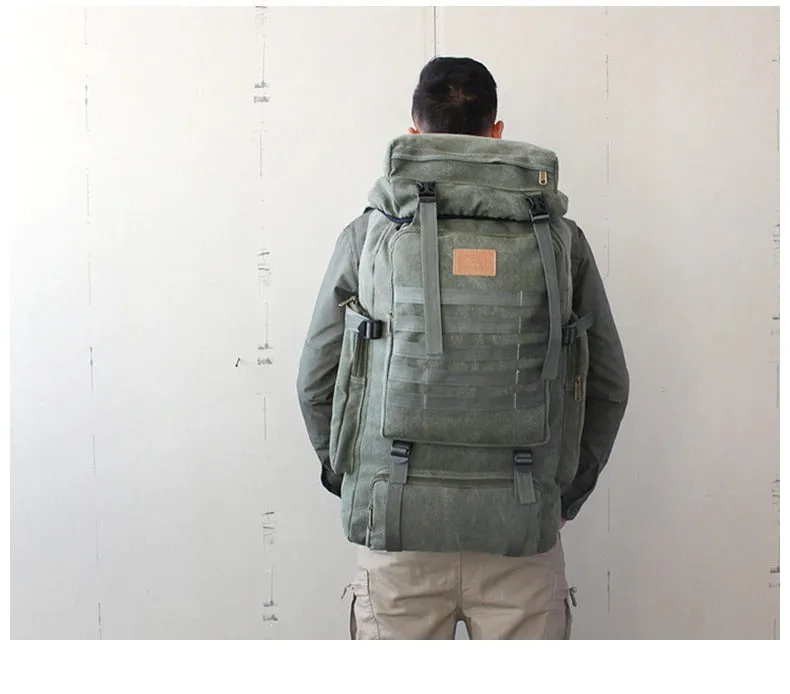 60L Large Military Bag Canvas Backpack Tactical Bags Camping Hiking Army Travel Molle Men Outdoor