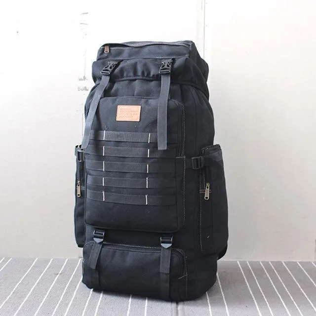 60L Large Military Bag Canvas Backpack Tactical Bags Camping Hiking Army Travel Molle Men Outdoor