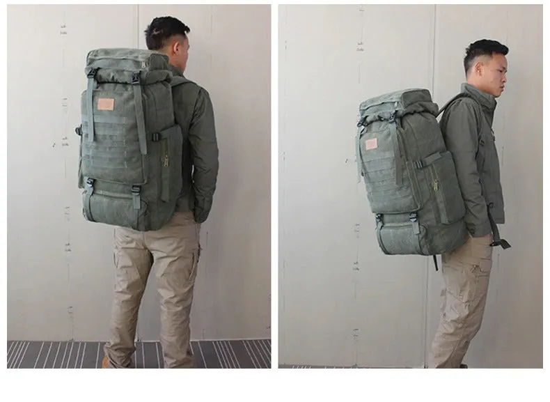60L Large Military Bag Canvas Backpack Tactical Bags Camping Hiking Army Travel Molle Men Outdoor