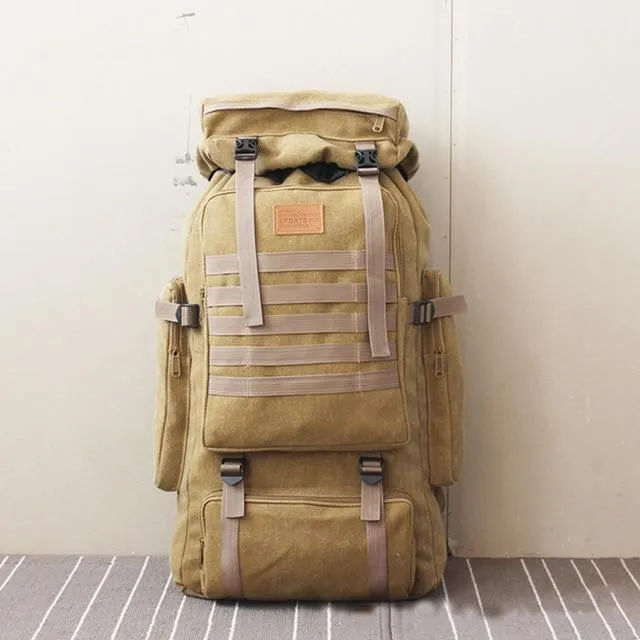 60L Large Military Bag Canvas Backpack Tactical Bags Camping Hiking Army Travel Molle Men Outdoor
