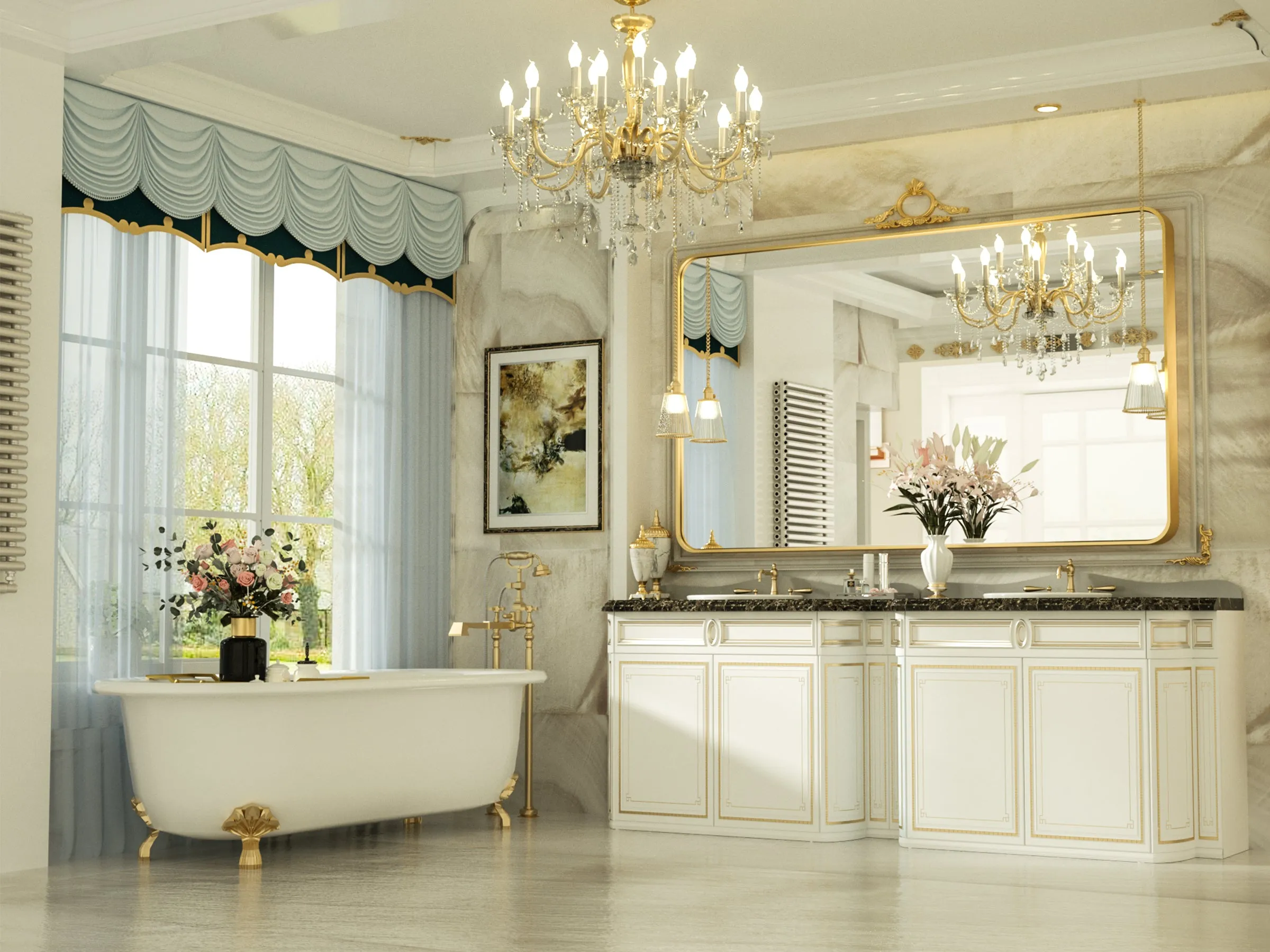 60" x 36" PILOCOS Large Modern Extravagant Vanity Mirror for Bathroom, Bedroom, Home Decor