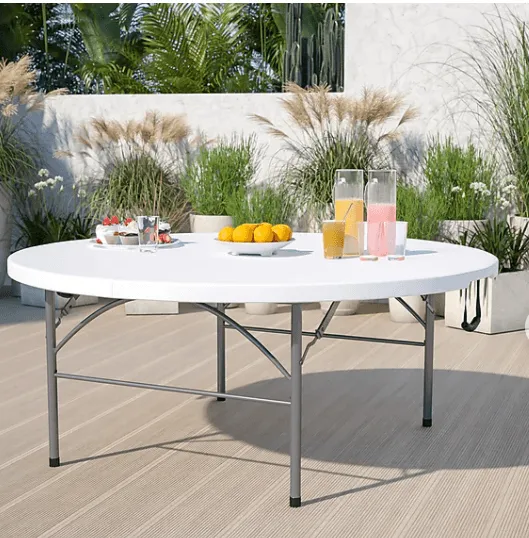 72" Round Granite White Plastic Folding Table