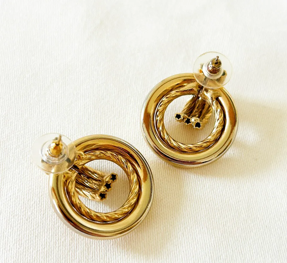 80s vintage gold metal door knocker style pierced earrings