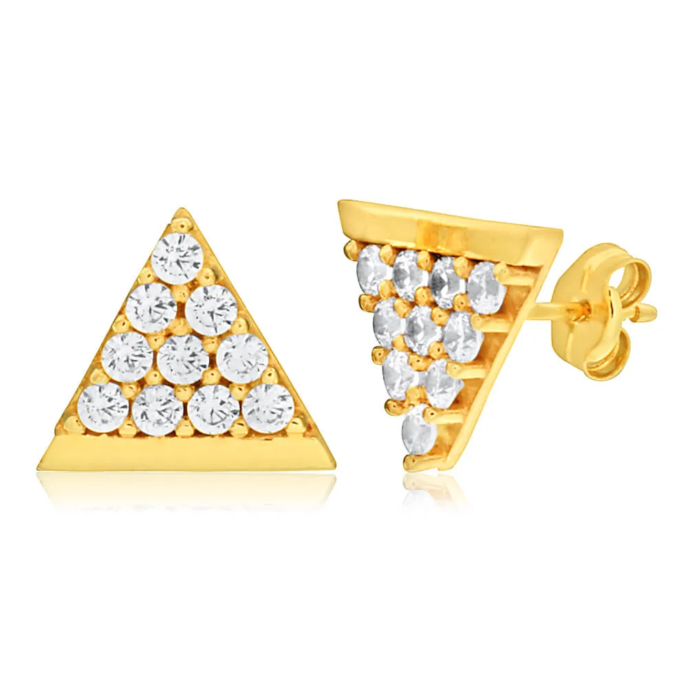 9ct Yellow Gold Cubic Zirconia stunning Pyramid Stud Earrings