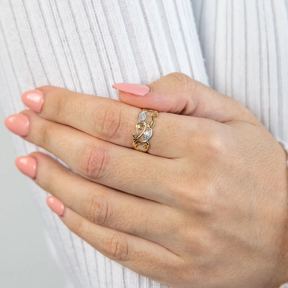 9ct Yellow Gold Stunning Bead Diamond Ring
