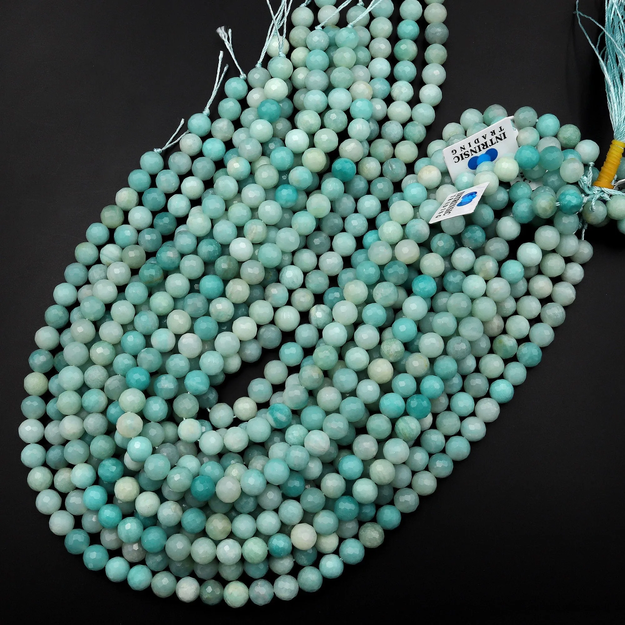 AAA Faceted Natural Blue Amazonite 8mm Round Beads 15.5" Strand