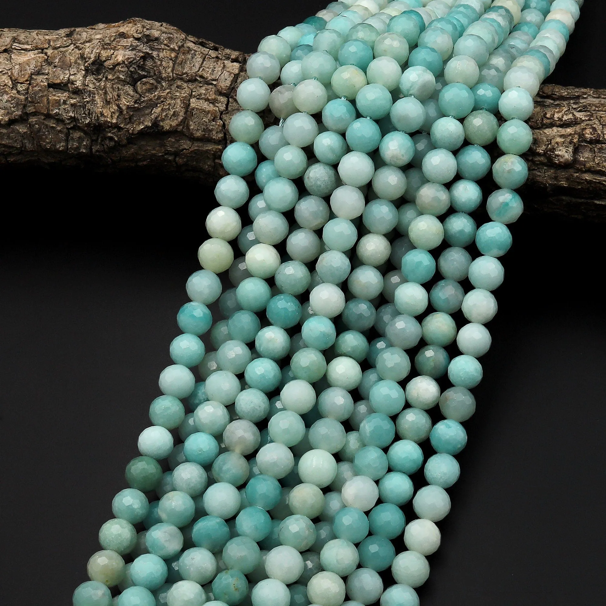 AAA Faceted Natural Blue Amazonite 8mm Round Beads 15.5" Strand