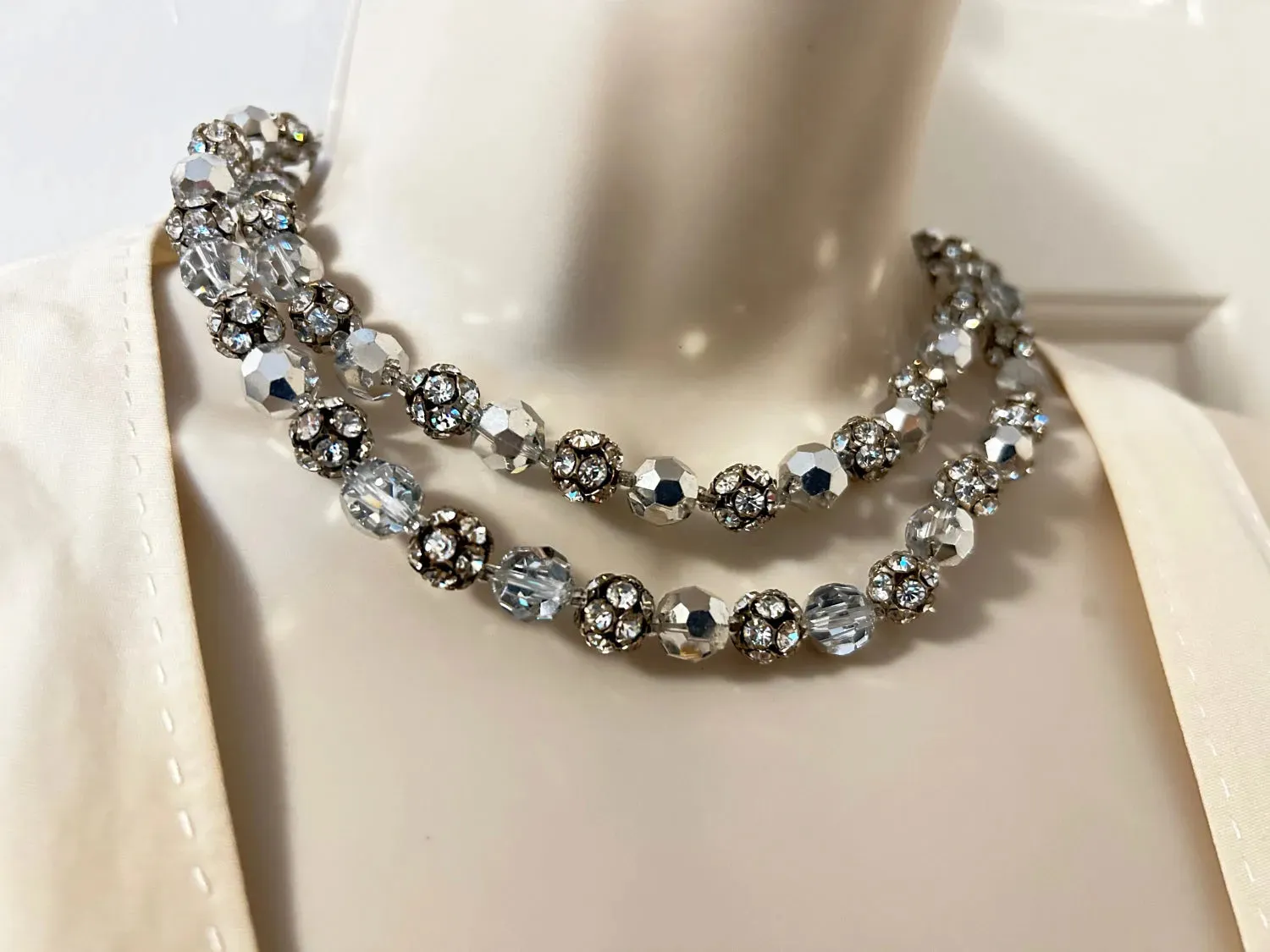 Absolutely Stunning Silvery Faceted Beads Double Strand Necklace