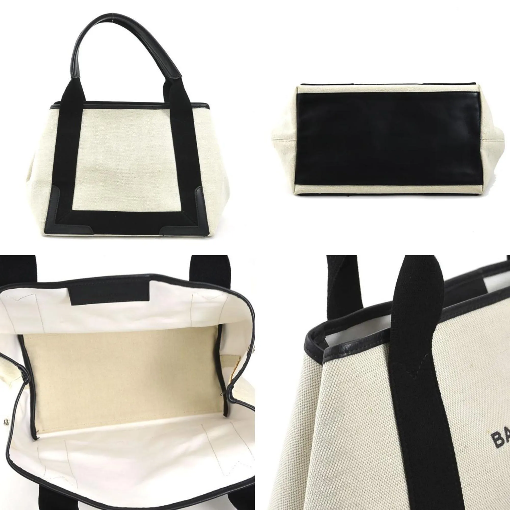 Balenciaga Navy Cabas Ecru Canvas Bag