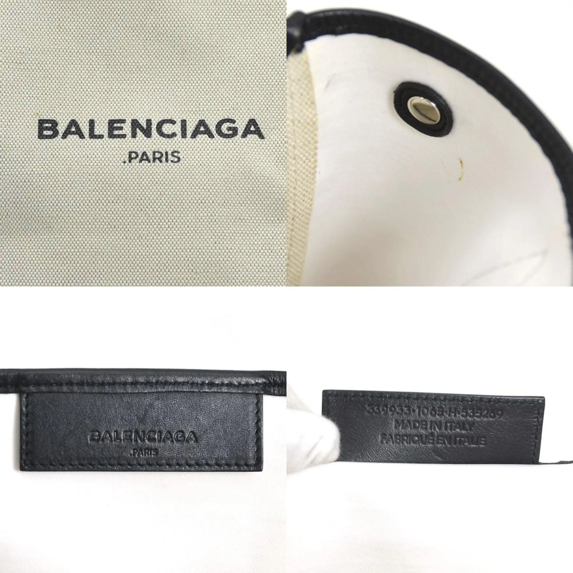 Balenciaga Navy Cabas Ecru Canvas Bag