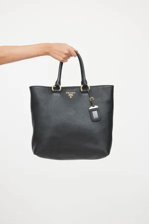 Black Vitello Phenix Shopping Tote Bag