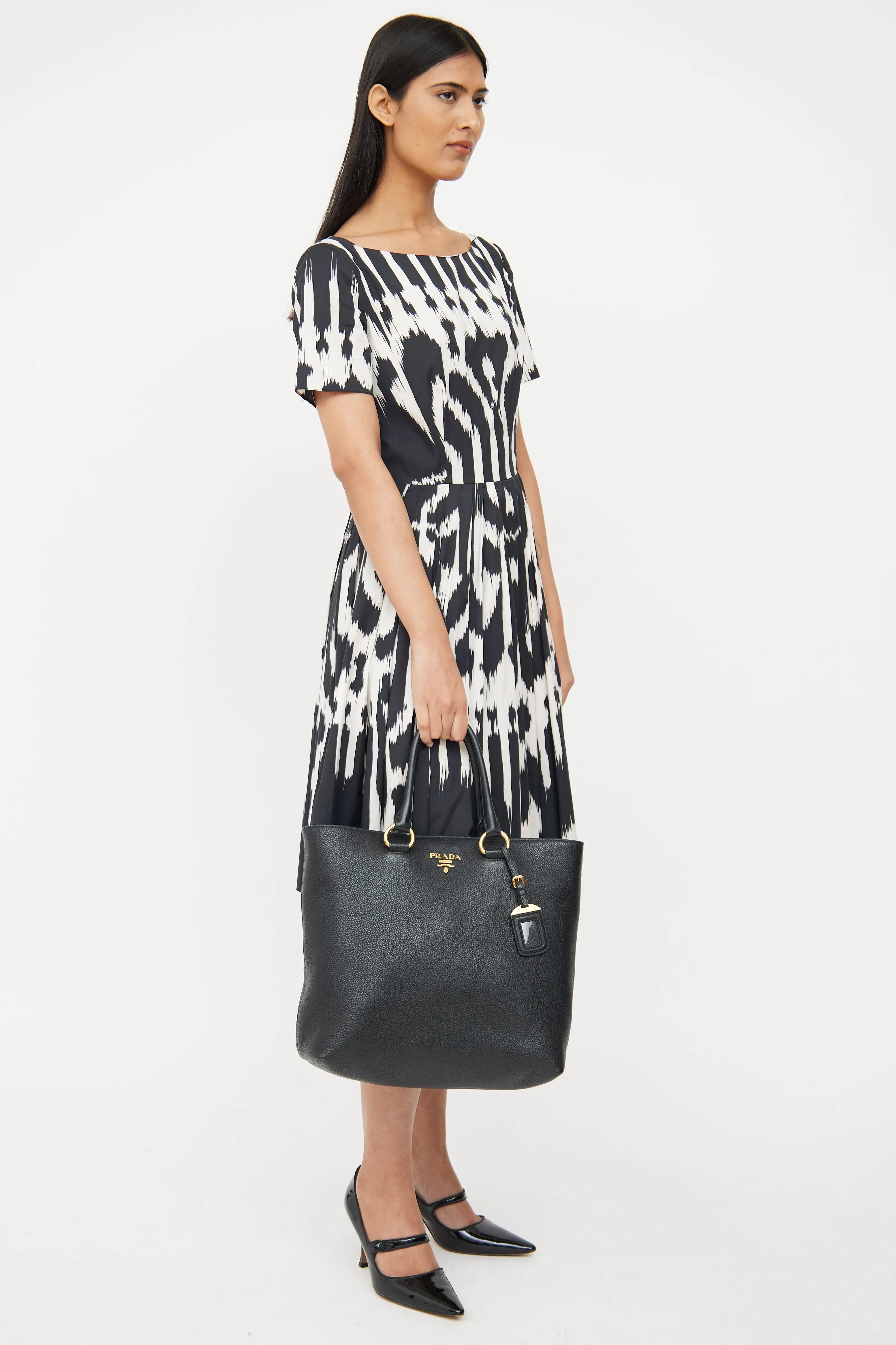 Black Vitello Phenix Shopping Tote Bag