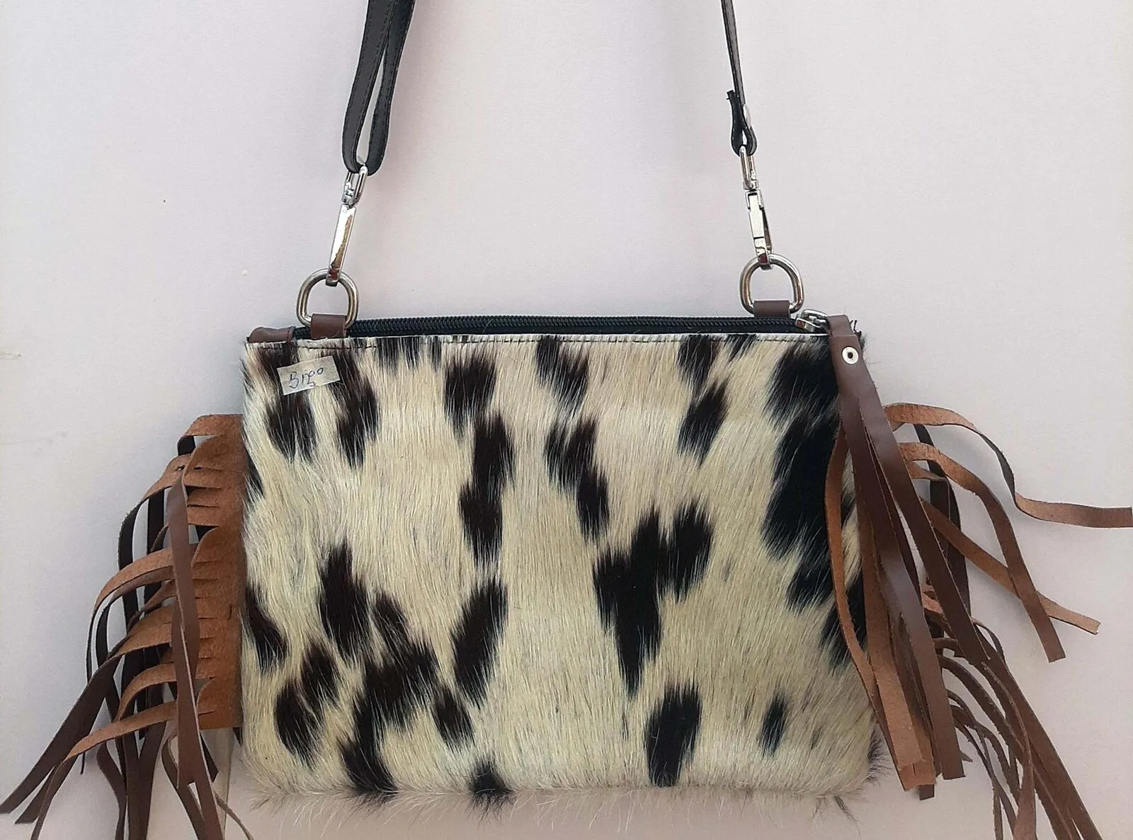 Black White Cowhide Crossbody Bag