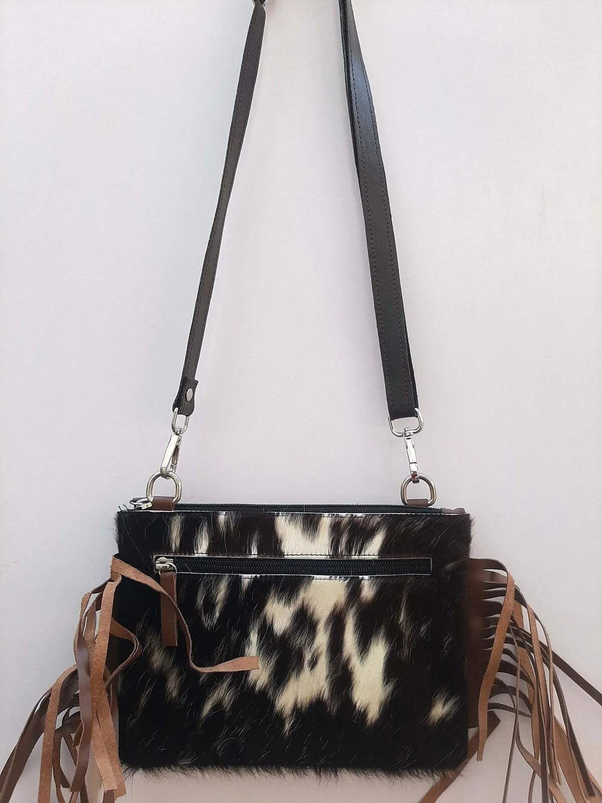 Black White Cowhide Crossbody Bag