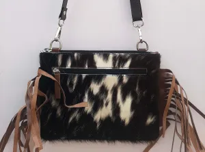 Black White Cowhide Crossbody Bag