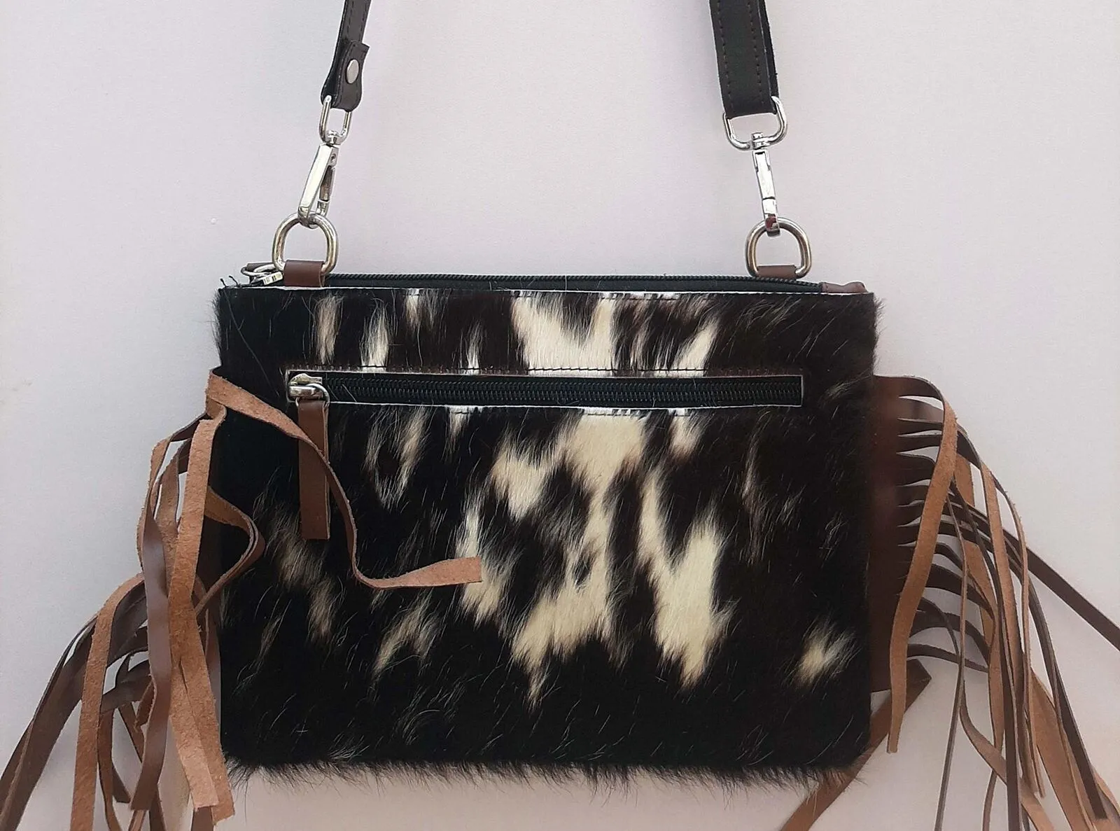 Black White Cowhide Crossbody Bag