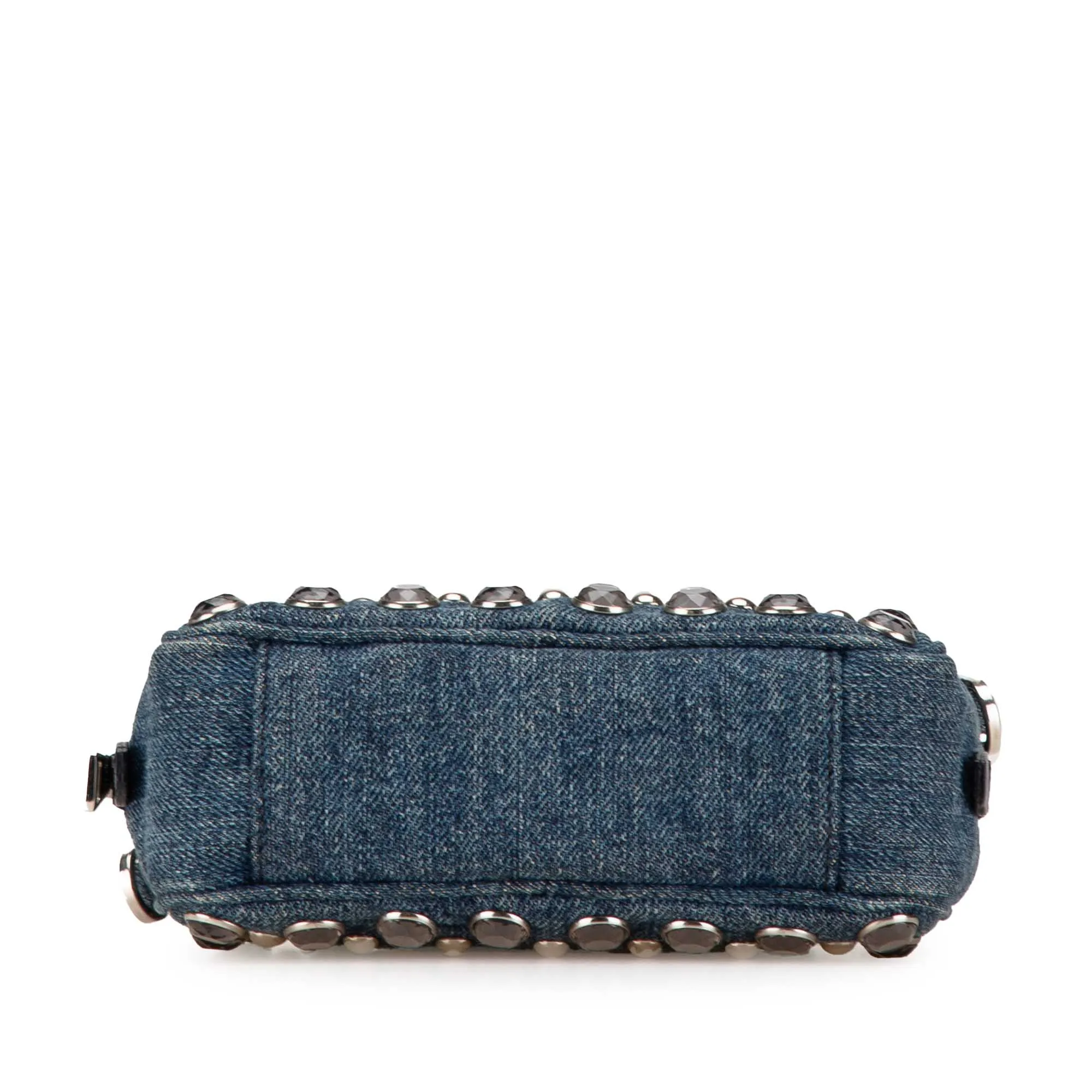 Blue Prada Mini Denim Studded Embellished Camera Crossbody