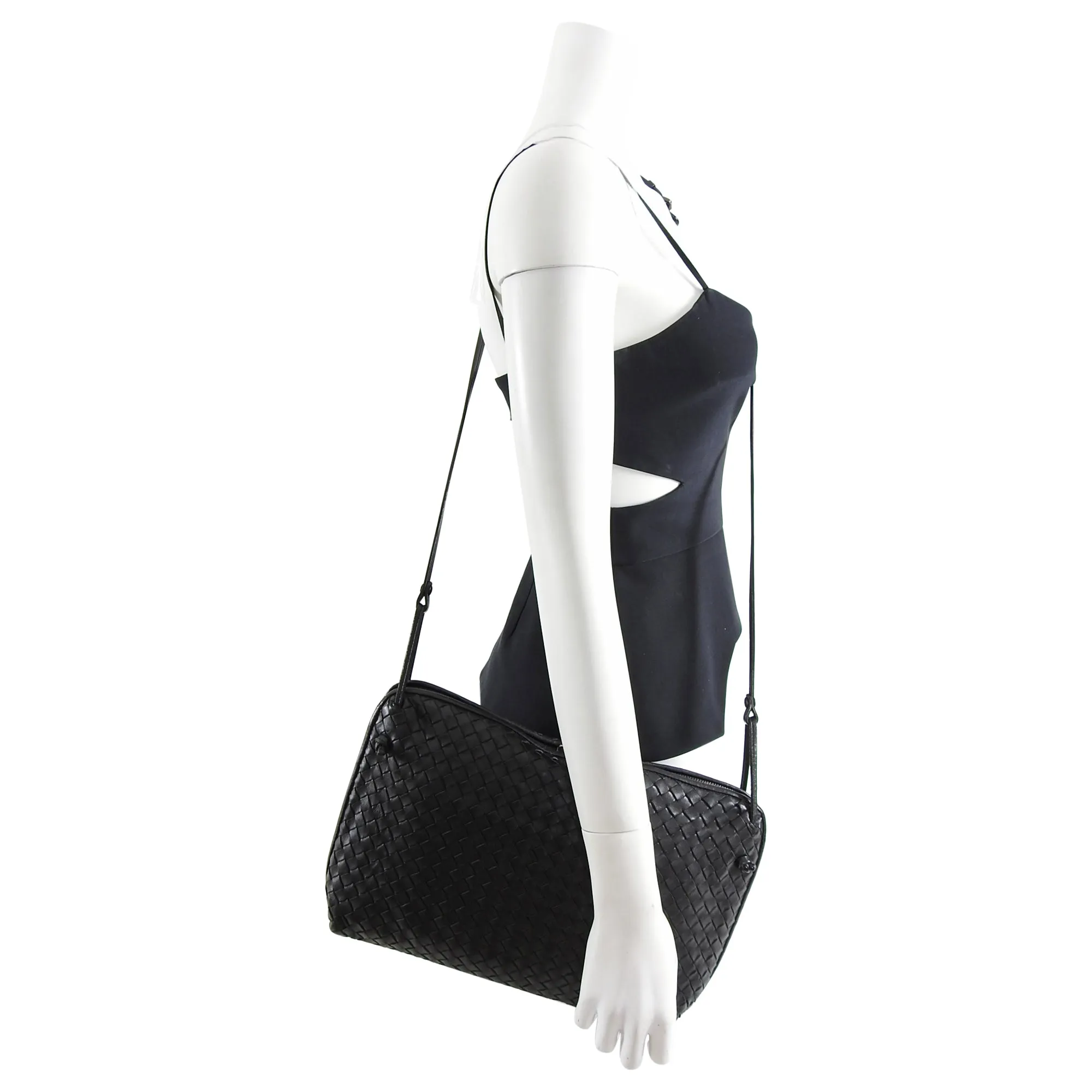 Bottega Veneta Black Nodini Intrecciato Leather Pillow Crossbody Bag