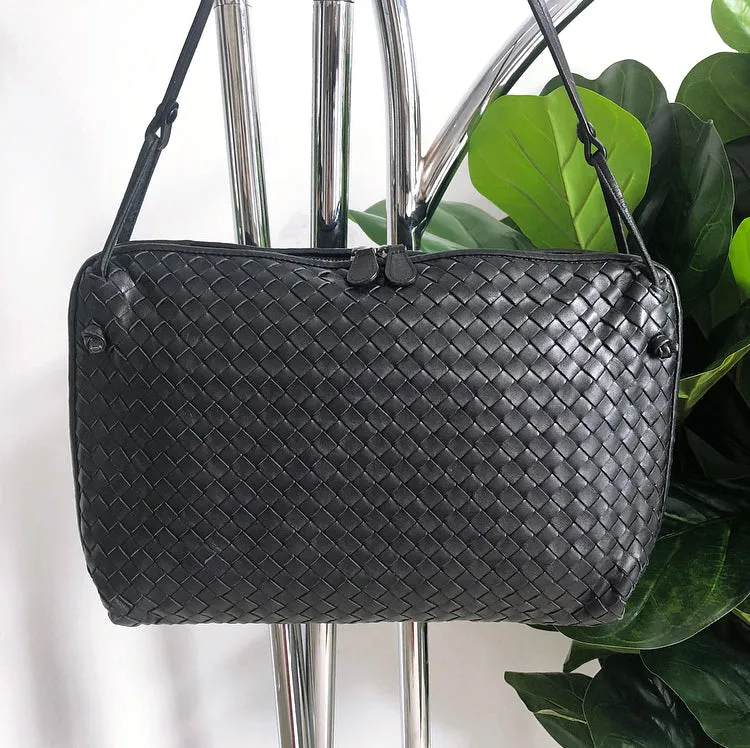 Bottega Veneta Black Nodini Intrecciato Leather Pillow Crossbody Bag
