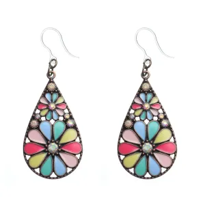Bronze Bejeweled Flower Earrings Dangles Hypoallergenic Earrings for Sensitive Ears Made with Plastic Posts