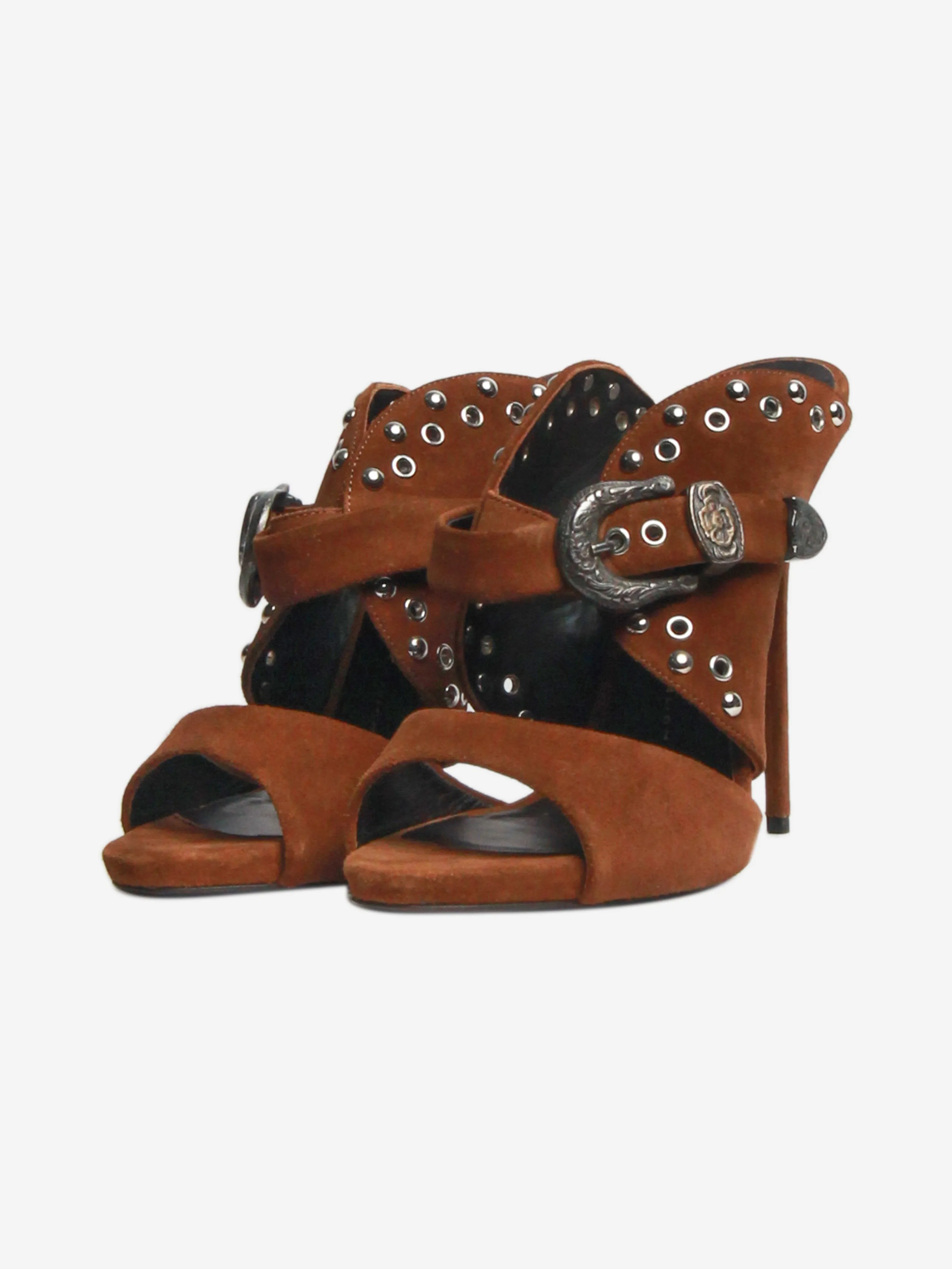 Brown suede studded sandal heels - size EU 40