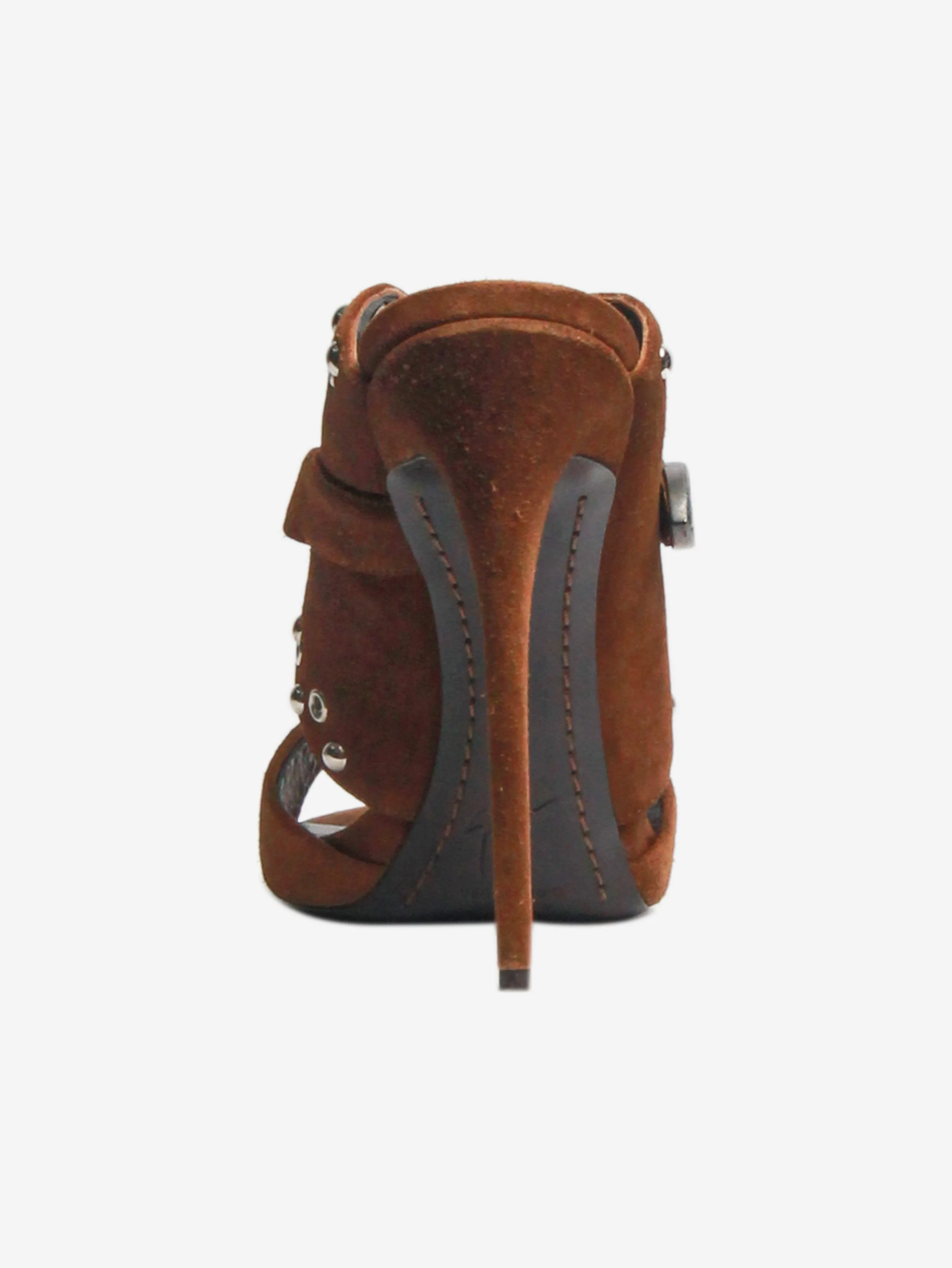 Brown suede studded sandal heels - size EU 40