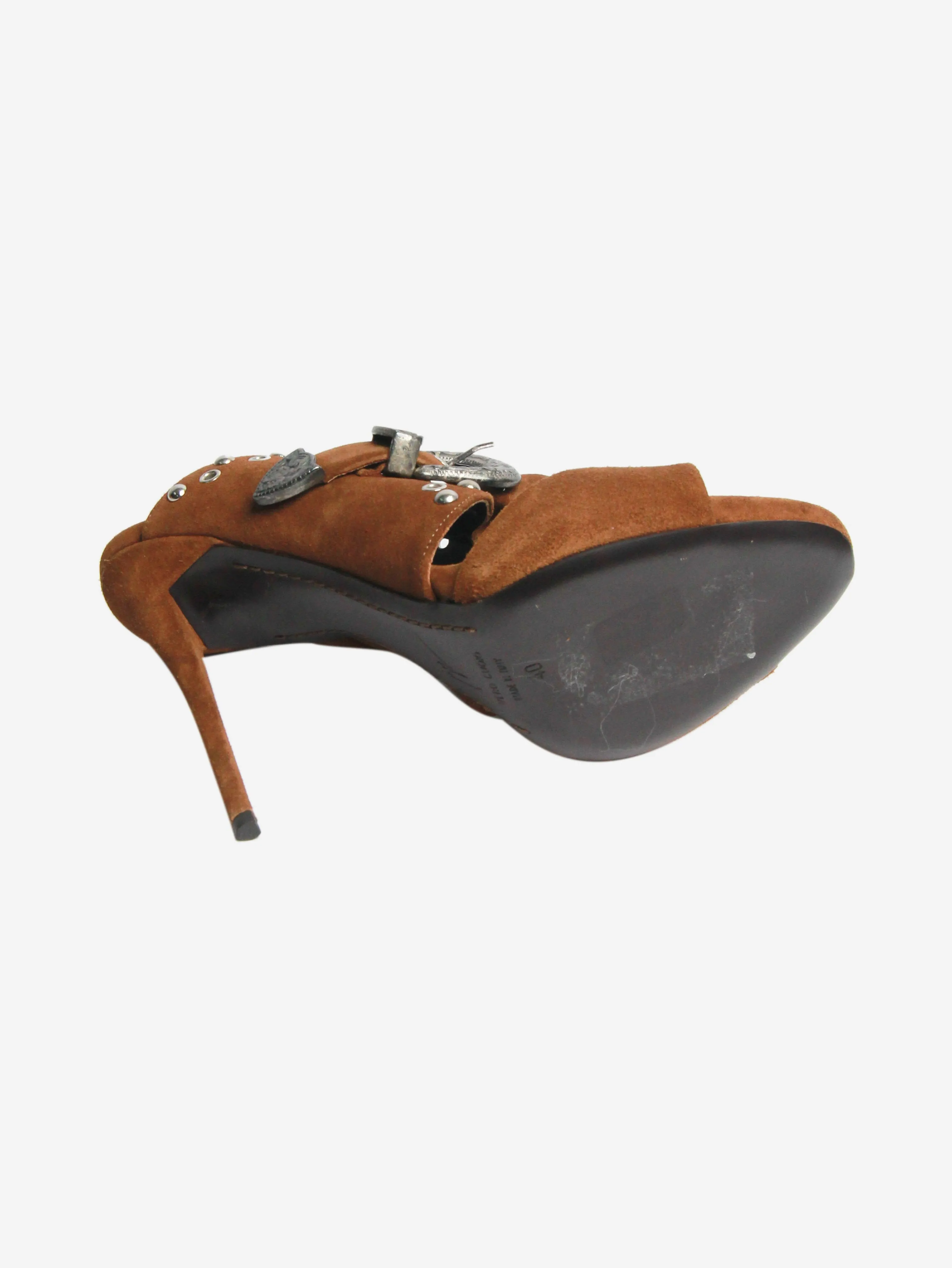 Brown suede studded sandal heels - size EU 40