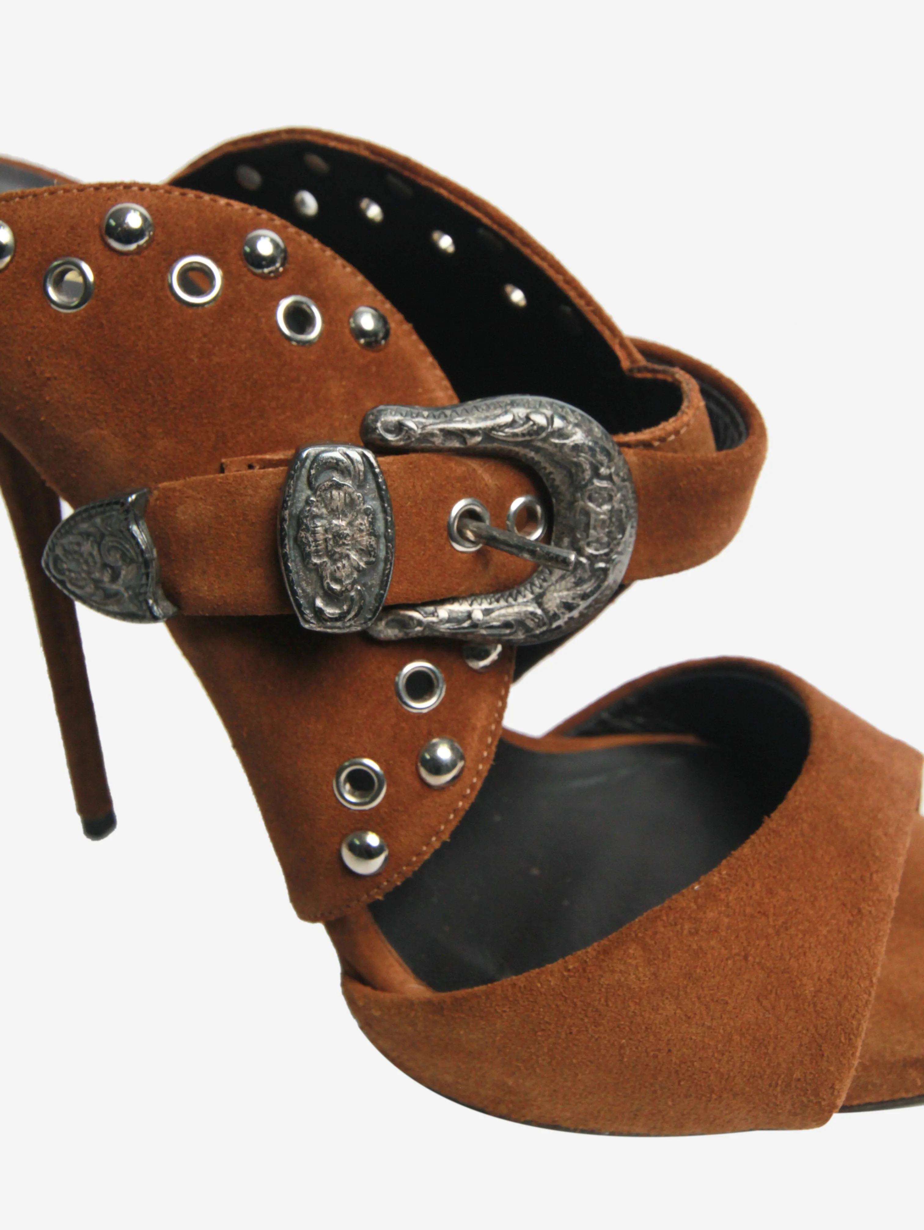 Brown suede studded sandal heels - size EU 40