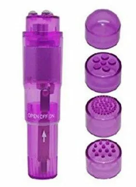 (bulk) Cloud 9 Novelties Mini Massager Pocket Rocket Purple W- 4 Attachments (net)