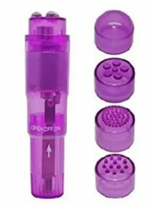 (bulk) Cloud 9 Novelties Mini Massager Pocket Rocket Purple W- 4 Attachments (net)